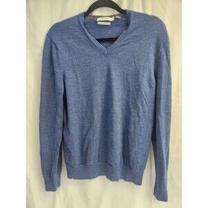 Calvin Klein Extra Fine Marino Wool Womens Blue Gray Sweater V Neck  Large